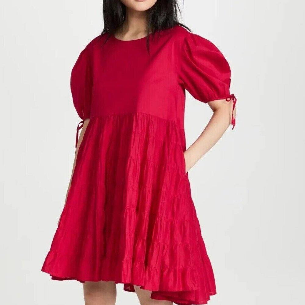 Merlette Sering Mini Dress Tiered Flared Swing Ruffle Puff Sleeve XS New 265413